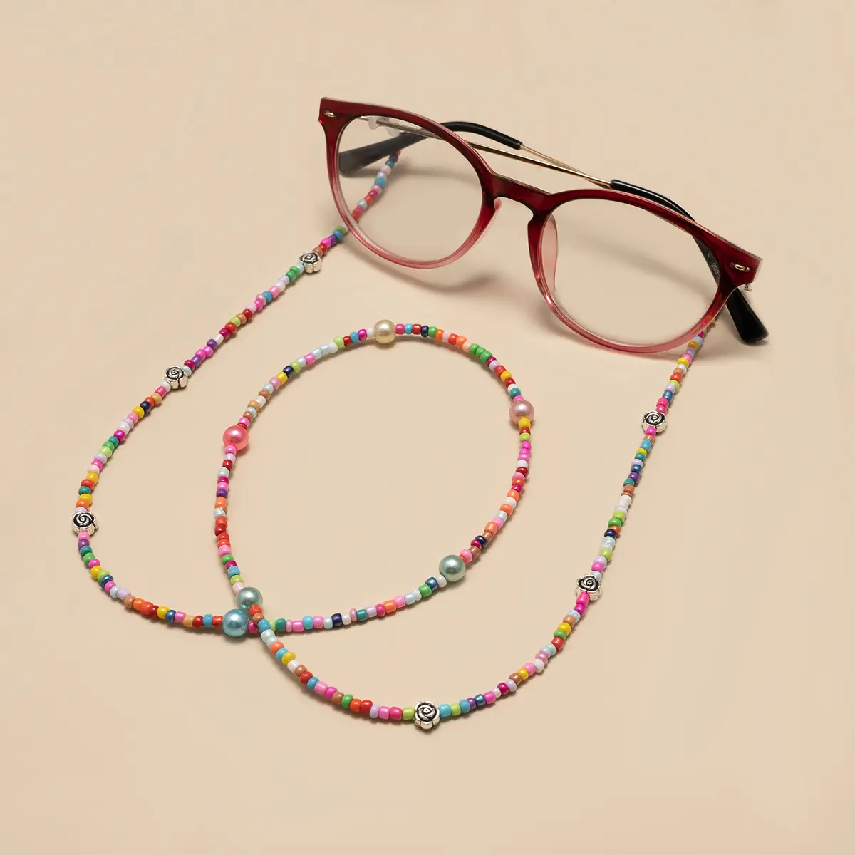 七彩串珠眼镜链网红百搭气质眼镜链手工眼镜挂绳挂饰眼镜防丢链子