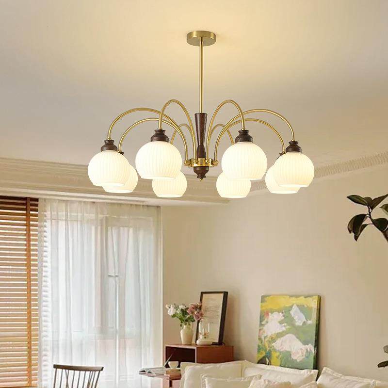 奶油风高端实木玻璃客厅吊灯书房中古风护眼法式田园房间卧室主灯