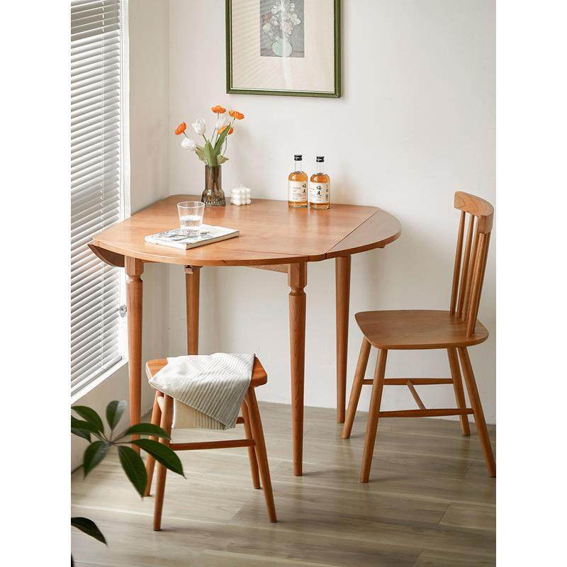 日式餐桌可变圆桌实木折叠家用小户型樱桃木方圆两用餐桌椅组合