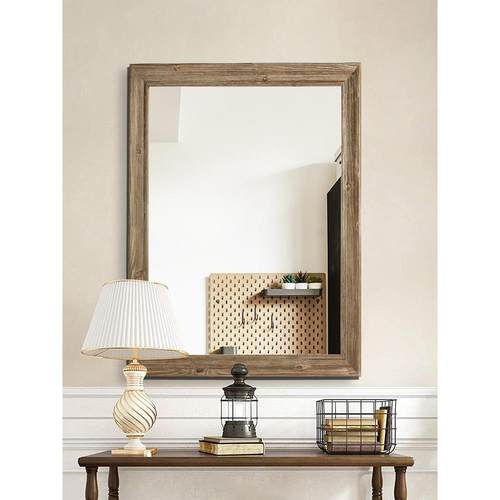 cs复古实木装饰镜风格化妆镜斗柜镜壁挂墙浴室镜卫生间大镜子