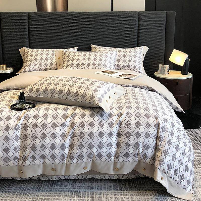 轻奢简约风全棉加厚保暖磨毛四件套秋冬纯棉纽扣被套床单床上用品