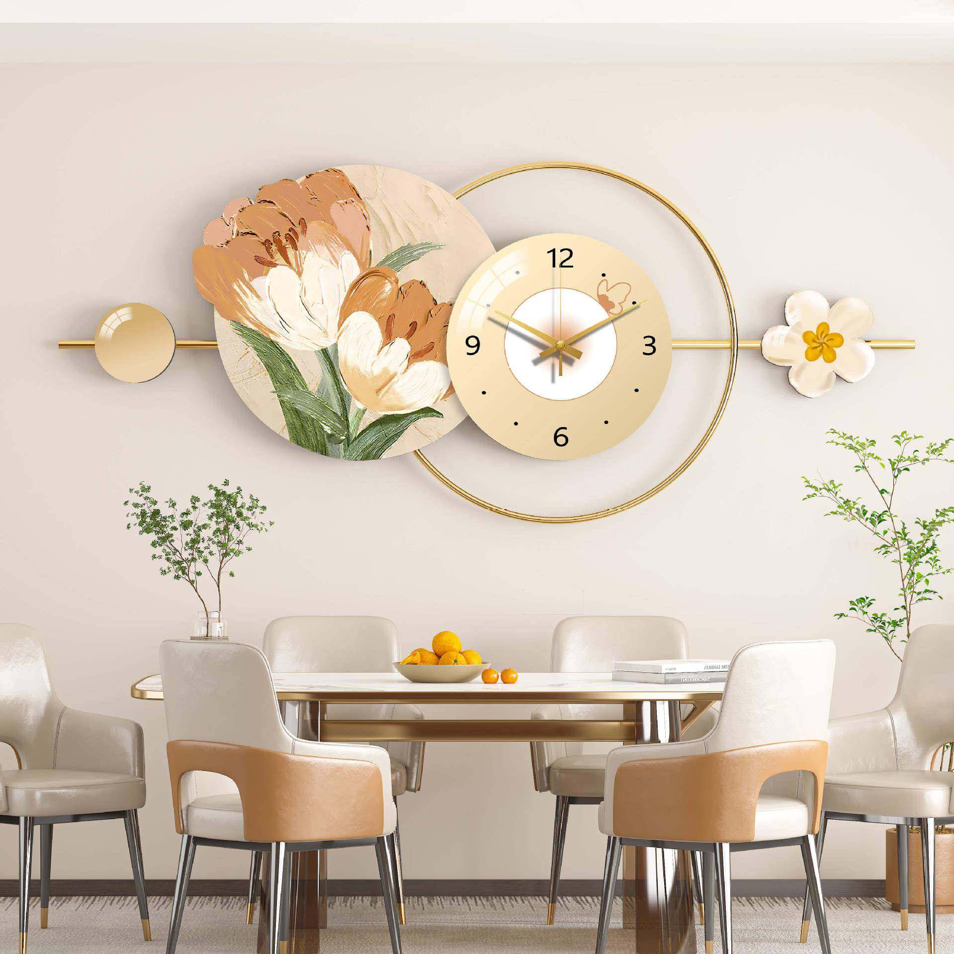 现代清新静音钟表挂钟客厅餐厅现代创意家用装饰电视挂表挂画时钟