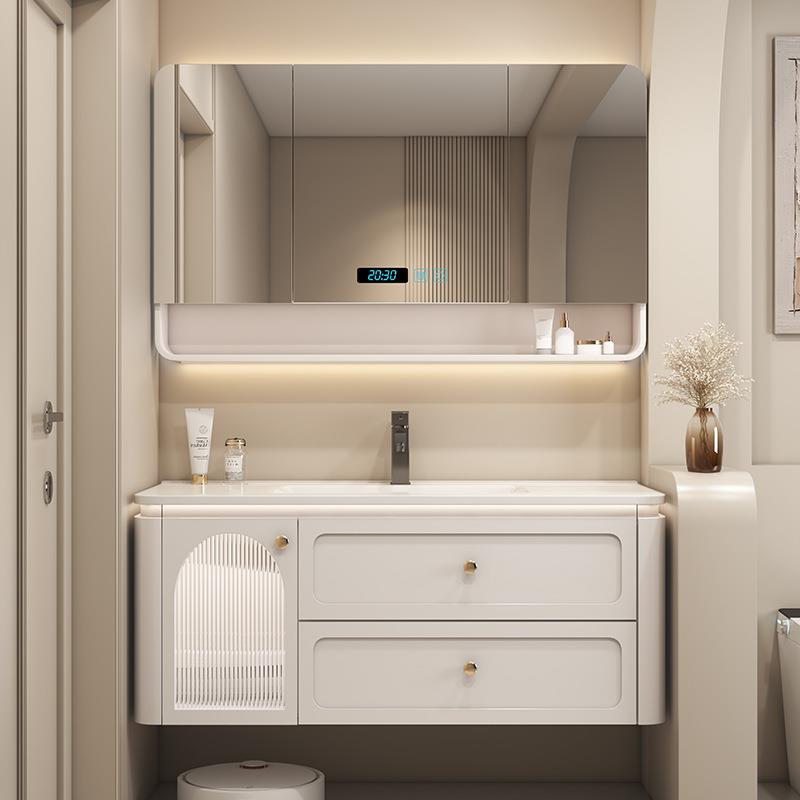 熠达圆弧保护卫生间洗手洗脸台盆洗漱柜陶瓷一体盆橡木浴室柜组合