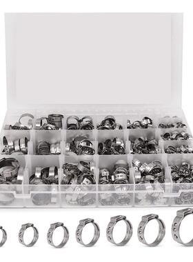 530PCS盒装304不锈钢单耳无级卡箍汽车管道配件紧固管夹