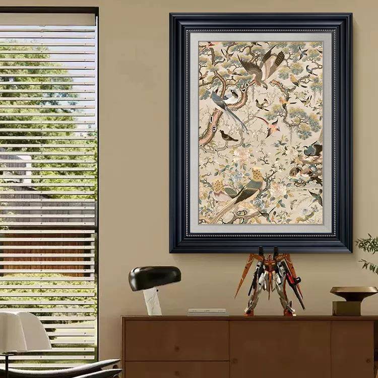 新中式实木油画布玄关画法式中古风客厅装饰画复古艺术玄关画挂画