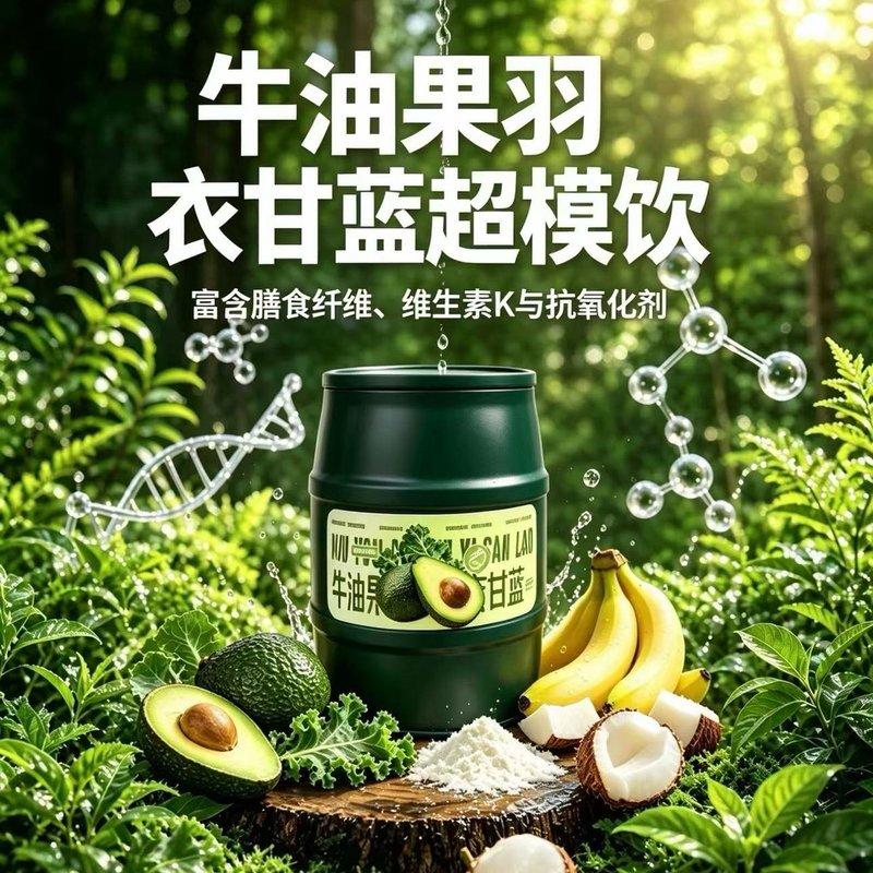 牛油果羽衣甘蓝超模饮牛油果 羽衣甘蓝 奇亚籽椰蕉饮天然果蔬粉