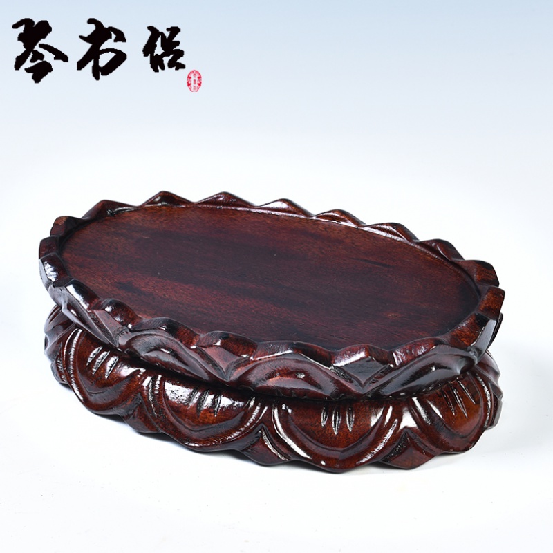观音莲花底座实木圆形 佛像底座花瓶盆景奇石工艺品摆件底座