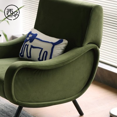 西多home 北欧单人沙发椅中复古客厅小户型阳台休闲椅扶手躺椅子