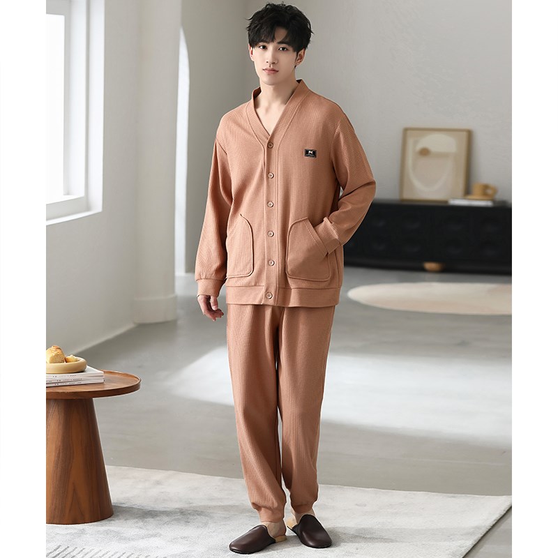 睡衣男士春秋款纯棉长袖男款秋季全棉薄款大码开衫男式秋冬家居服