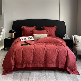 婚庆红色140支全棉四件套轻奢高级感提花结婚房陪嫁纯棉床单被套4