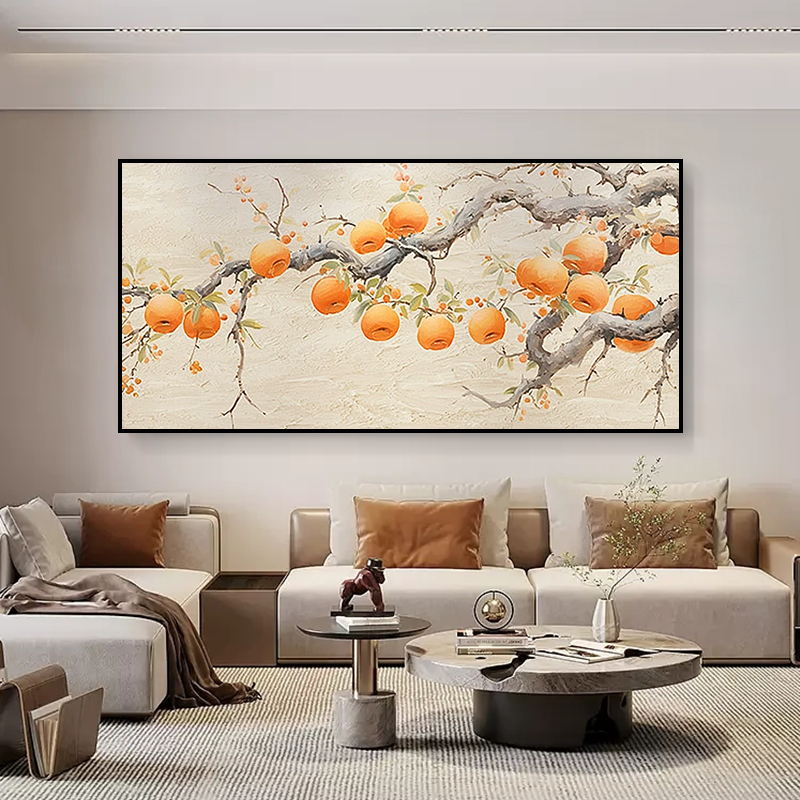 柿来运转客厅餐厅油画装饰画沙发背景墙挂画好寓意定制高级感壁画图片