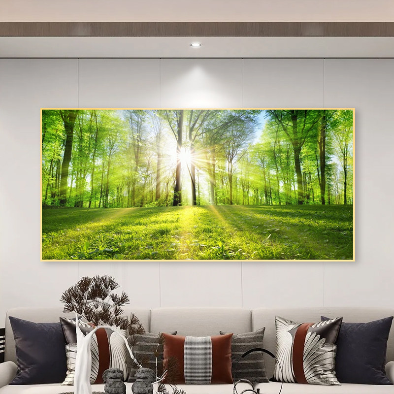 幽林谧境客厅沙发背景餐厅卧室床头绿色风景艺术高端定制晶瓷画