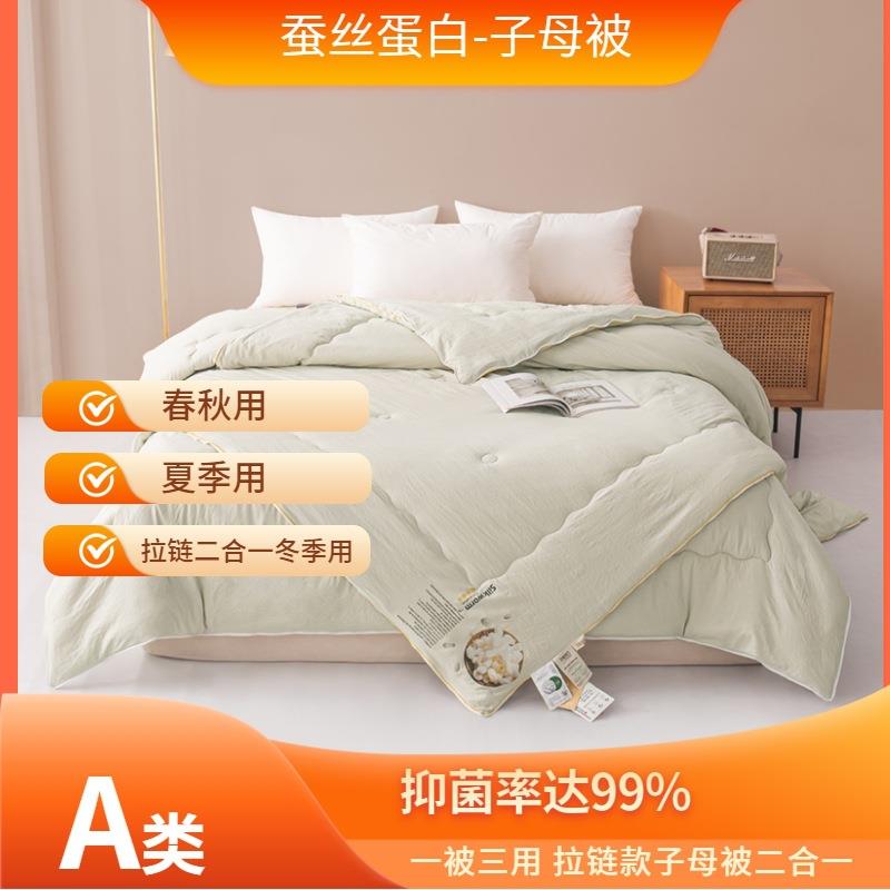 新款A类全棉蚕蛹蛋白二合一蚕丝被拉链款蚕丝子母被春秋被冬被芯