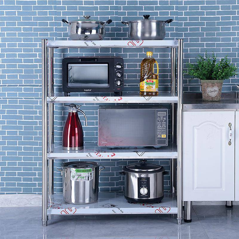 三层锅架304不锈钢厨房置物架落地烤箱微波炉收纳储物架家用货架