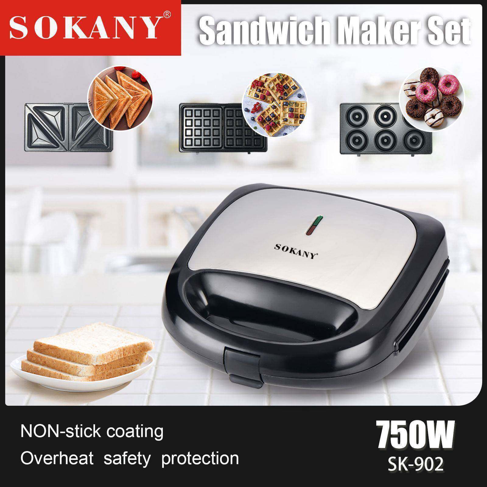 欧规SOKANY902多功能三明治机3合1华夫甜甜圈烘焙机Toaster