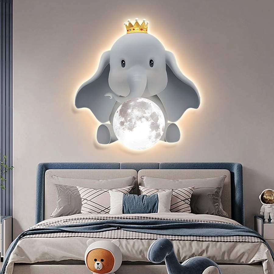 小象儿童房装饰画led灯画创意卡通卧室床头挂画高级感房间墙壁画图片