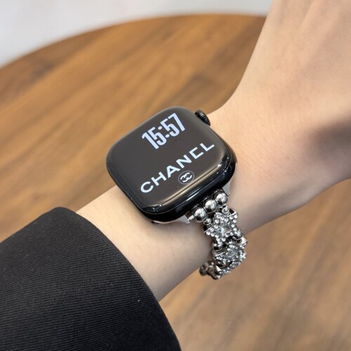 适用iwatch弹力星星珍珠链条表带
