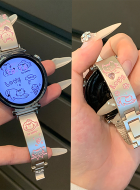 猫咪手镯表带 适用华为GT6/GT5手表GT4/pro金属皓石新款可爱粉钻不锈钢女 KLKL