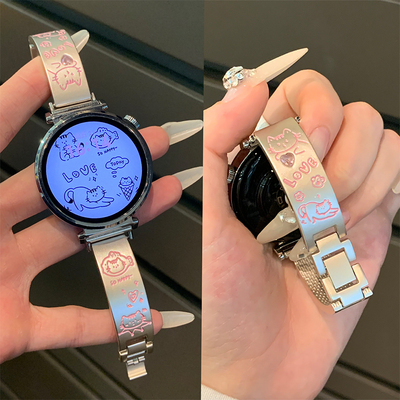 可爱猫咪锆石表带适用华为手表
