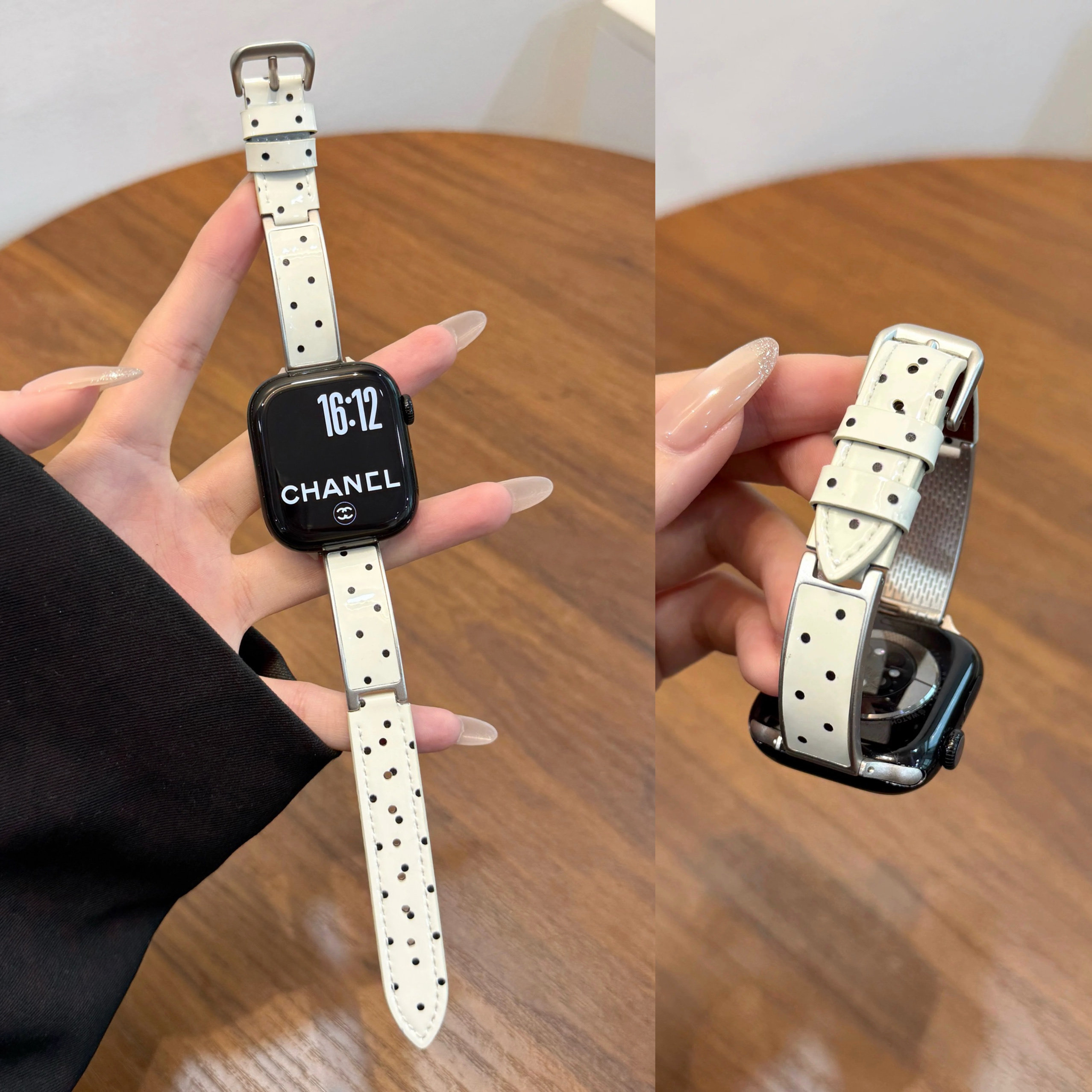适用iwatch波点手镯式拼皮表带女图片