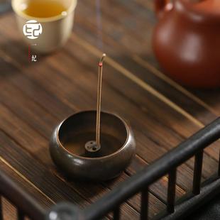 手工复古圆形铜香插香炉家用沉香熏香室内禅意香薰盘座托茶道摆件