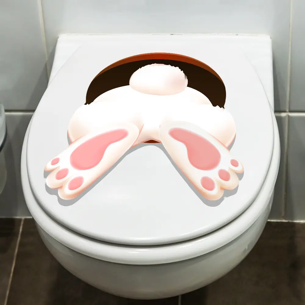 尚易spz-s0485兔子马桶盖装饰墙贴自粘浴室直采马桶贴纸