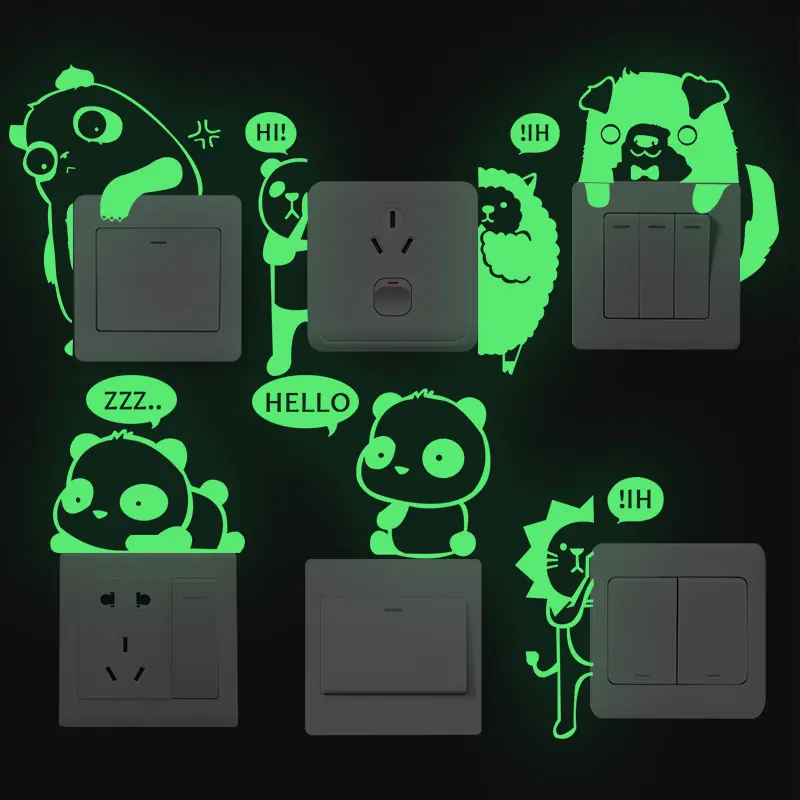 爆款夜光精雕荧光动物墙贴纸开关装饰贴画 pv可移除