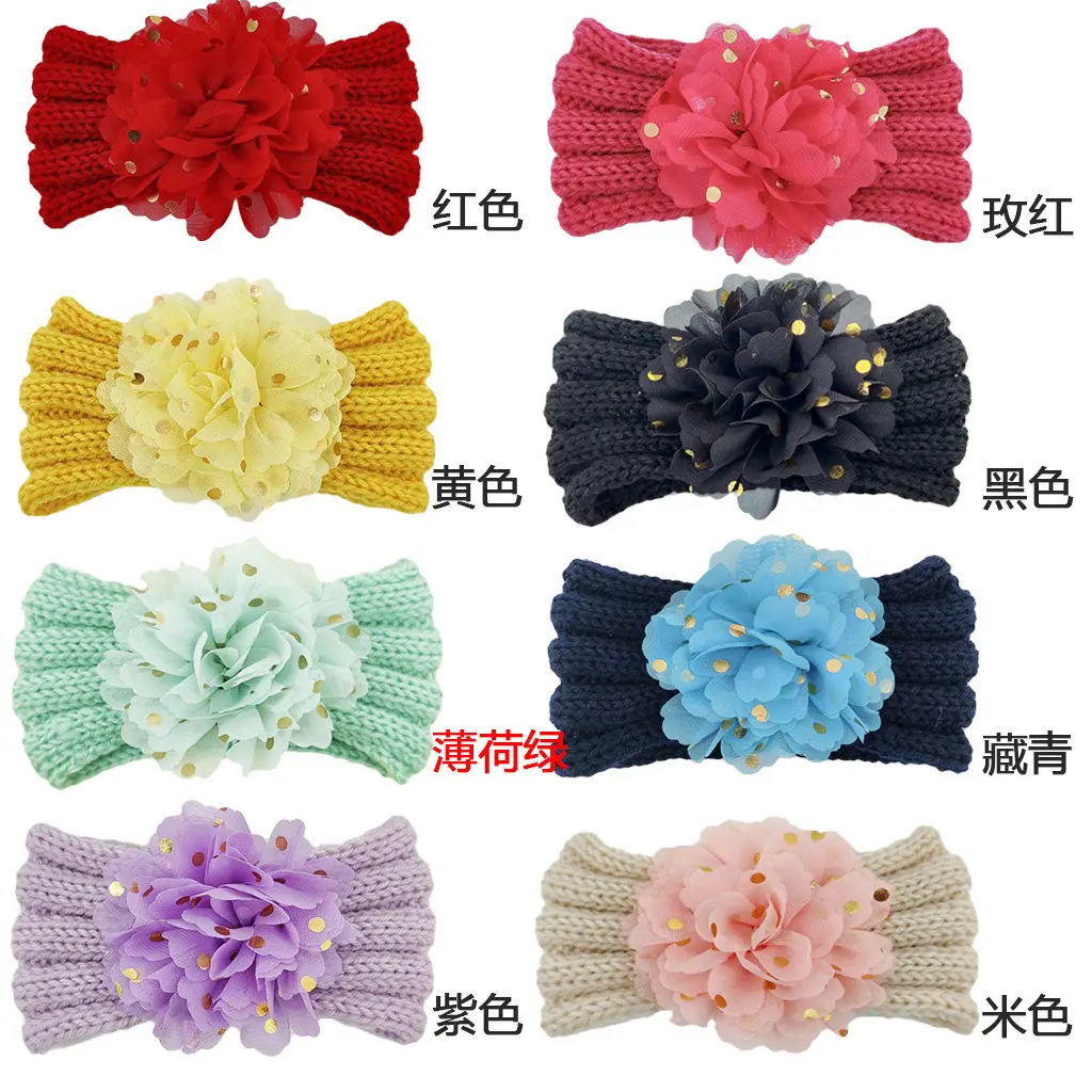 欧美新款少儿 毛线发带 发箍烫金花毛线发带 宝宝发带发饰