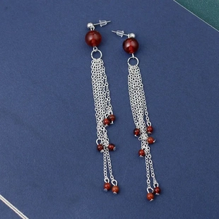 《一人之下陈朵》同款红色长款流苏天然红玛瑙吊坠耳环