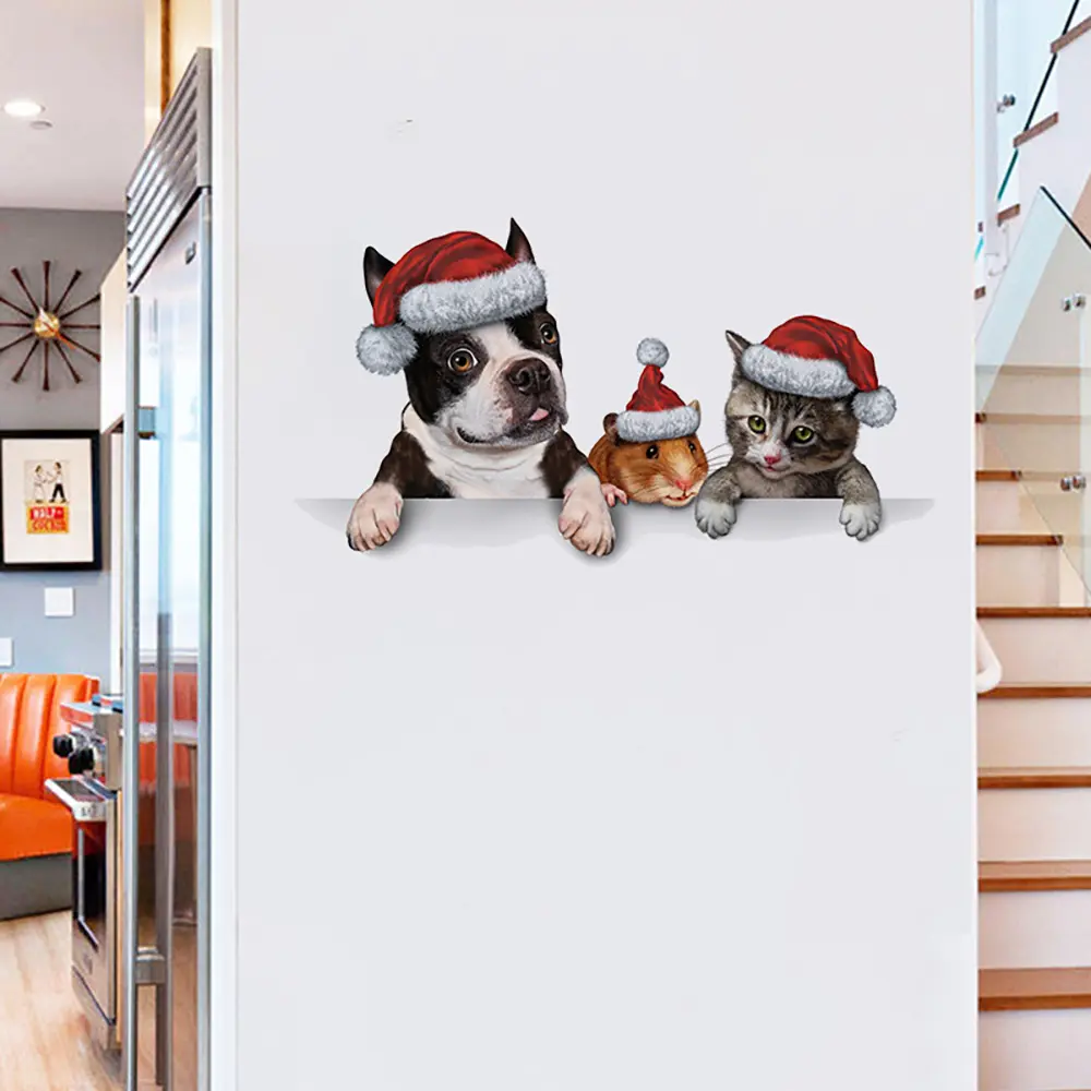 尚易圣诞节冰箱墙贴动物戴圣诞帽贴纸搞笑马桶盖自粘贴纸sp-a001