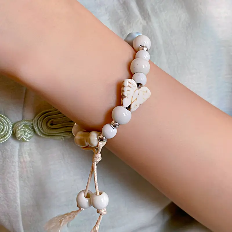 可爱陶瓷骨头串珠流苏手链时尚百搭手串新中式甜美手饰女
