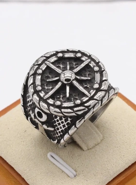 r1444 饰品 欧美个性复古锚船舵男士钛钢戒指