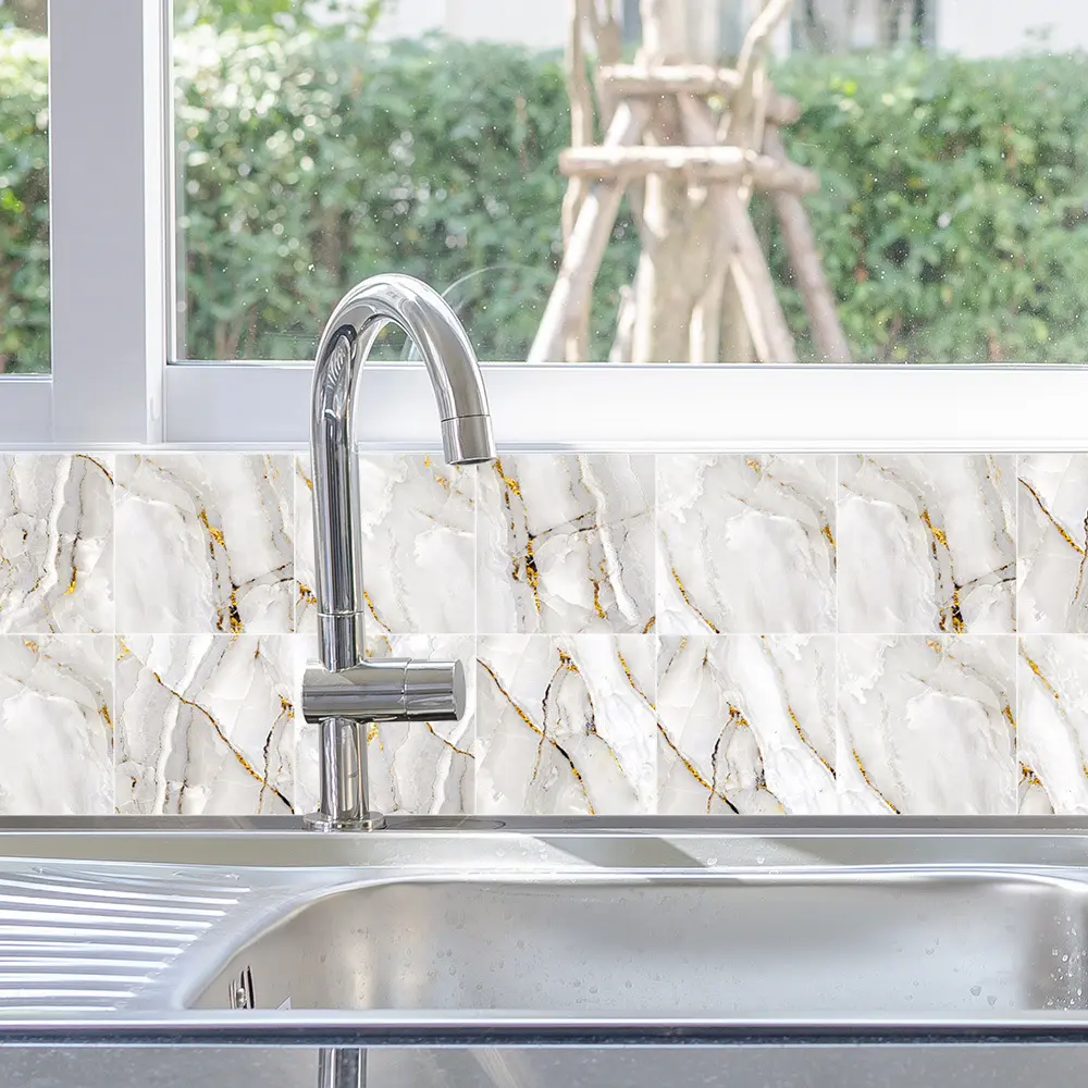 尚易大理石花纹墙贴自粘防油厨房墙面贴纸家用防水热采瓷砖贴