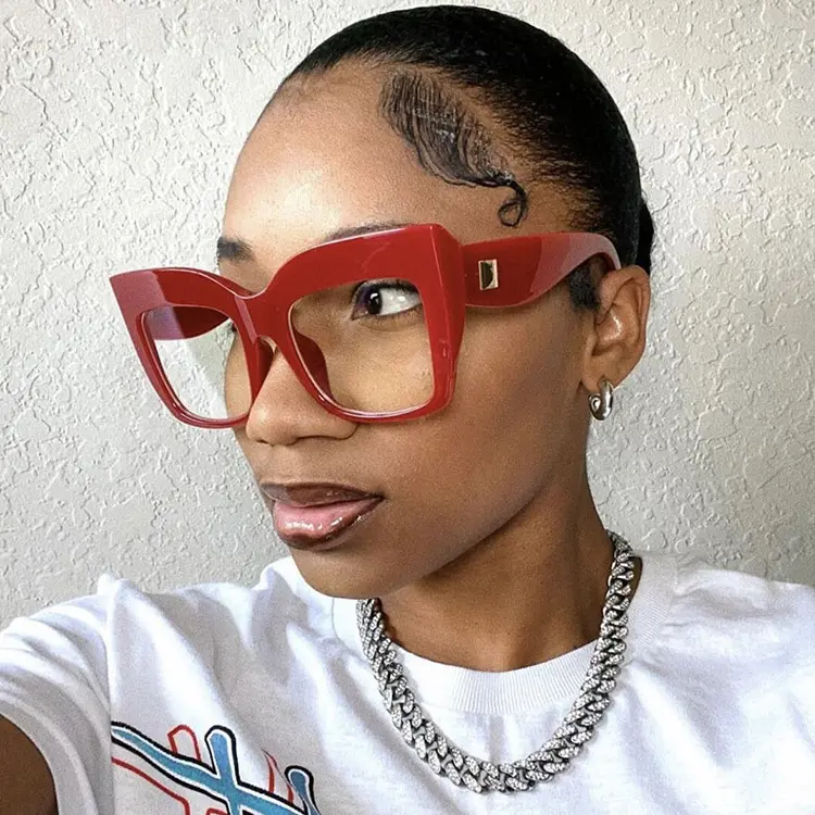 欧美畅销女士方形眼镜超大方框铆钉平光镜男光学眼镜