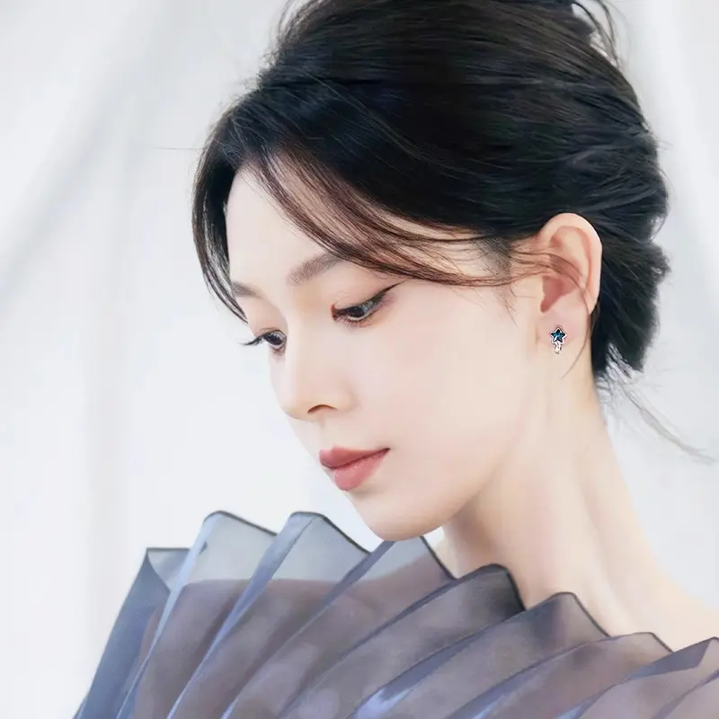 小众设计感蓝色星星耳环2025新款爆款个性耳钉耳扣时尚冷淡风耳饰