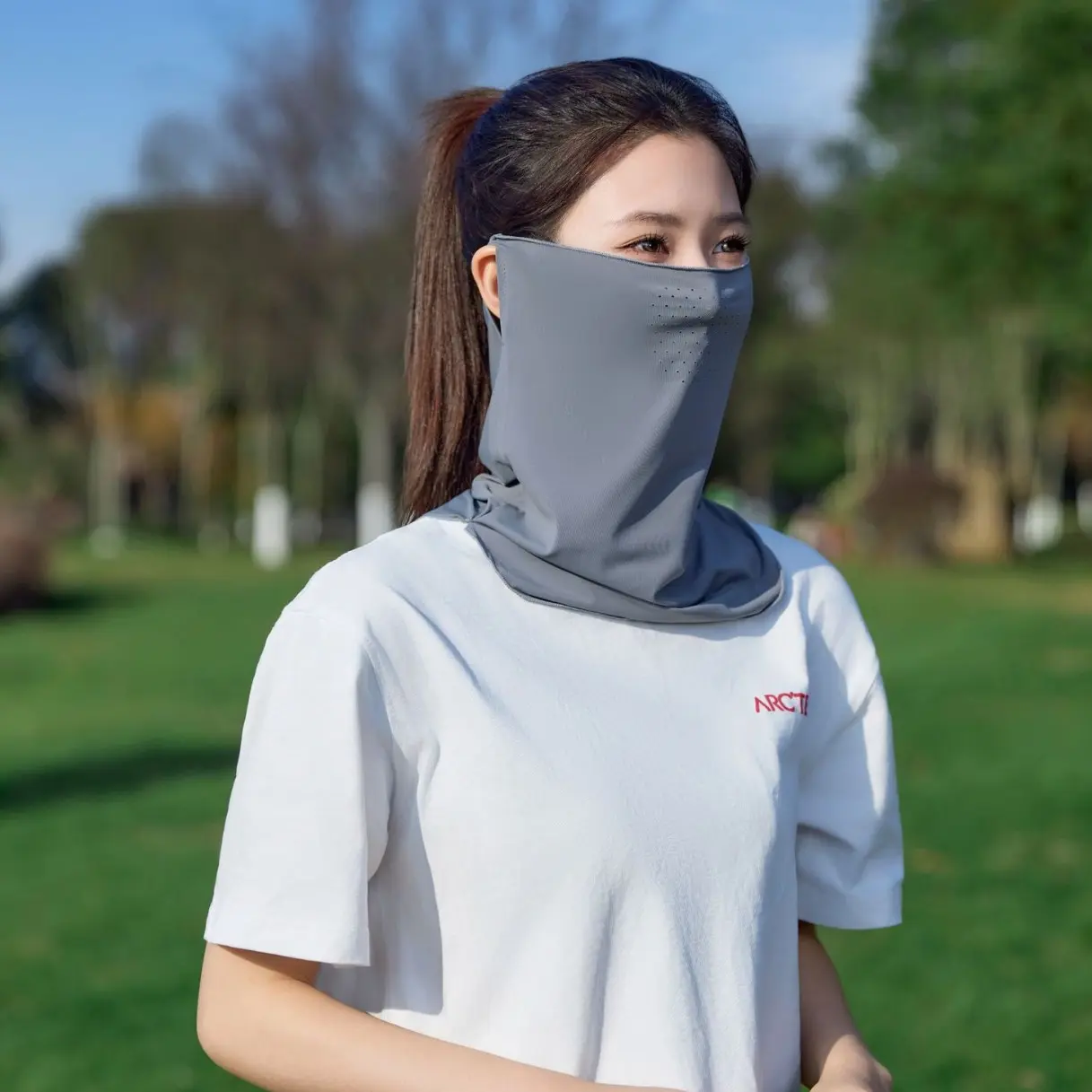 长款洞洞防晒面罩夏季轻薄冰感户外骑行遮阳护颈全脸防紫外线口罩