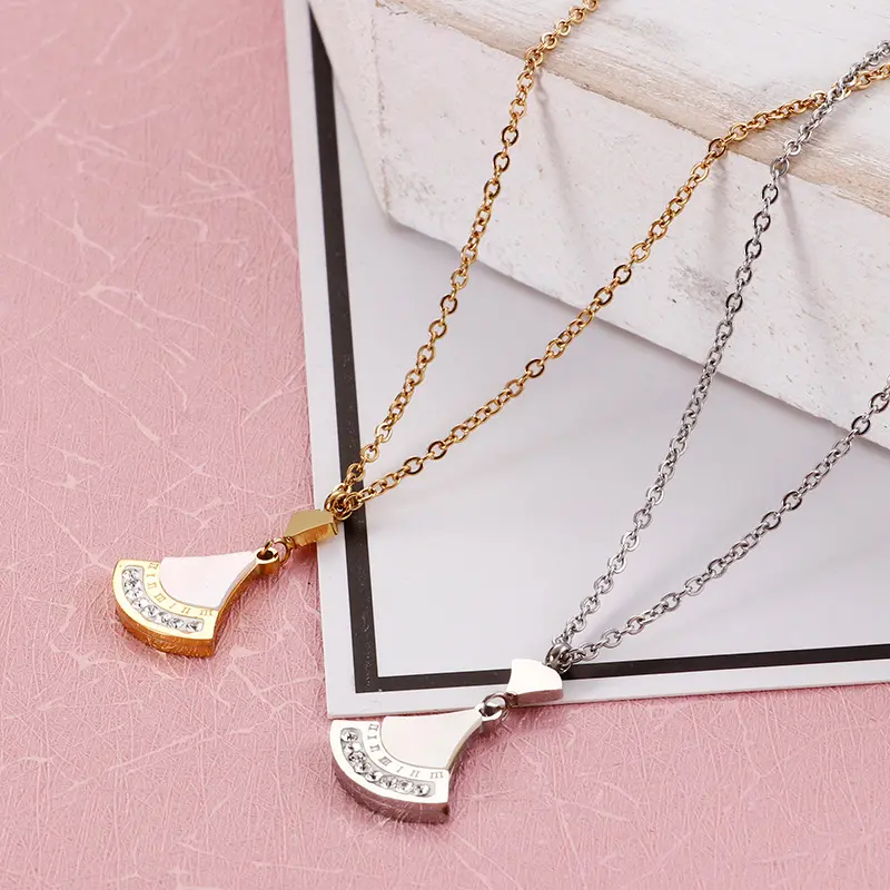 日韩流行海洋不锈钢扇形贝壳项链耳环组合女款气质套装