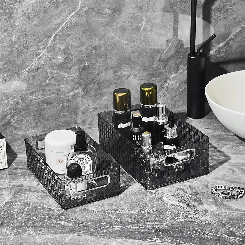 桌面收纳盒透明亚克力客厅餐桌茶几储物筐护肤品杂物置物架