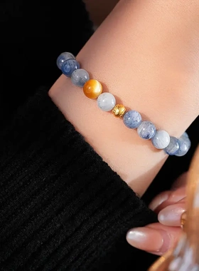 天然蓝晶石圆球灯笼水晶手链高级感手串国潮复古轻奢气质手饰