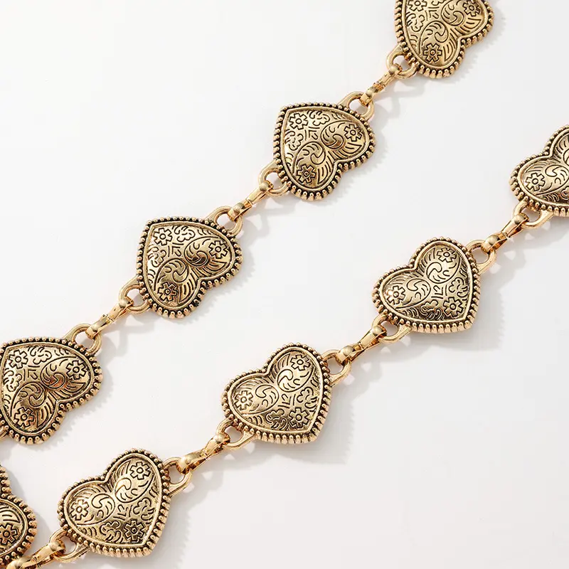 2024新款爱心复古雕刻甜美精致女士连衣裙裤子搭配金属重工腰链