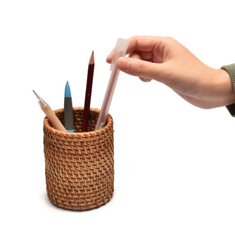 桌面收纳盒越南秋藤六君子茶道配件办公室摆件笔筒化妆刷收纳桶