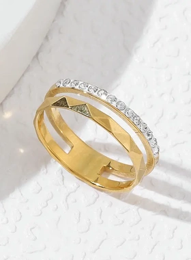 供应 不锈钢切割饰品多面菱形单排陶泥钻精美钛钢戒指