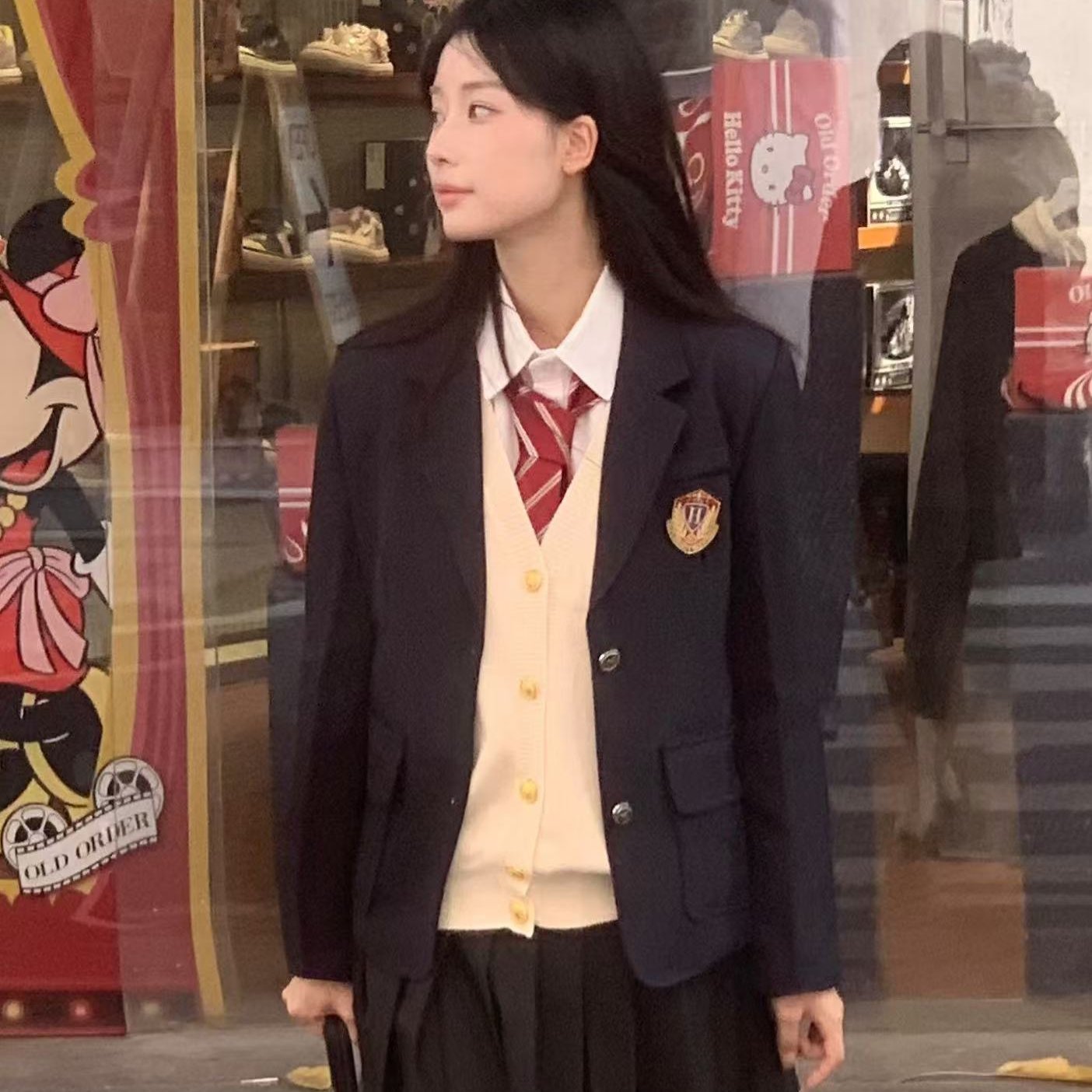 实拍现货 jk制服西装收腰外套套装小个子女浓绀学院风冬季叠穿