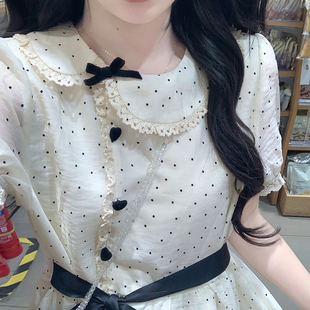 复古甜美花边娃娃领连衣裙女可爱少女小个子蓬蓬裙 实拍法式