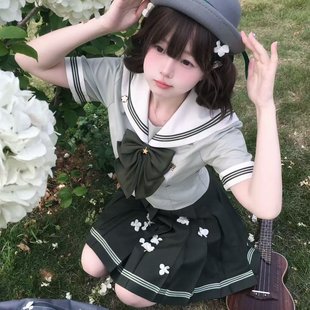 学院风海军领百褶裙两件抚蝶女子 现货 日系jk制服套装 夏季 新款