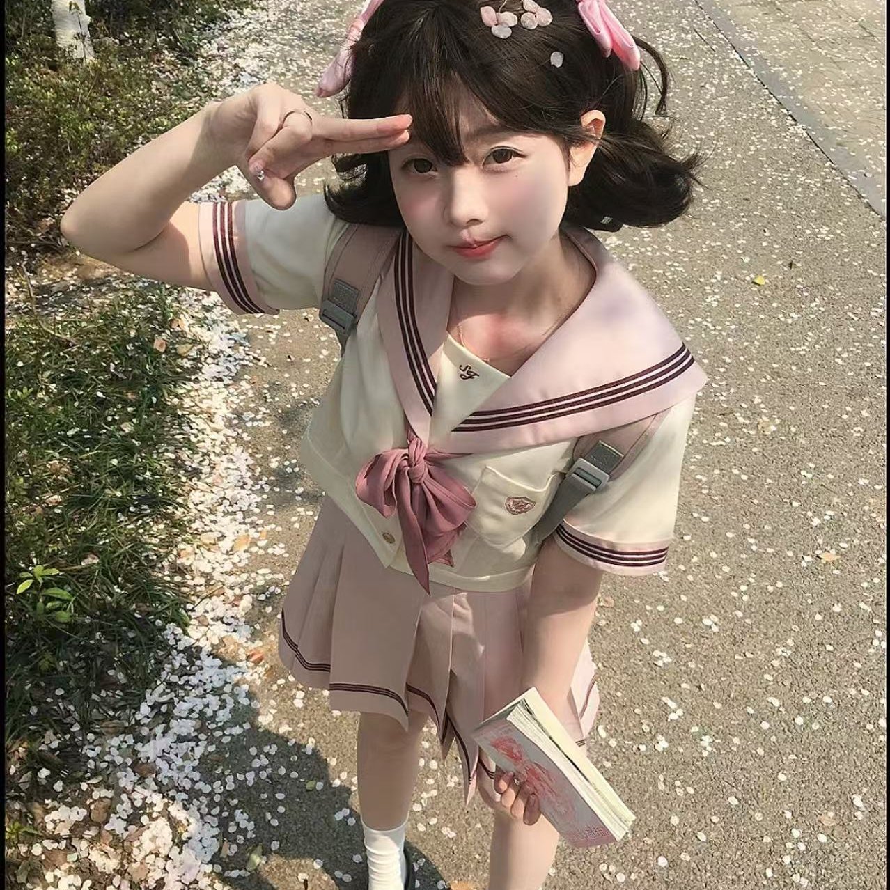 现货*淑吉高*原创设计温柔奶黄身蔷薇粉三本 夏服JK制服