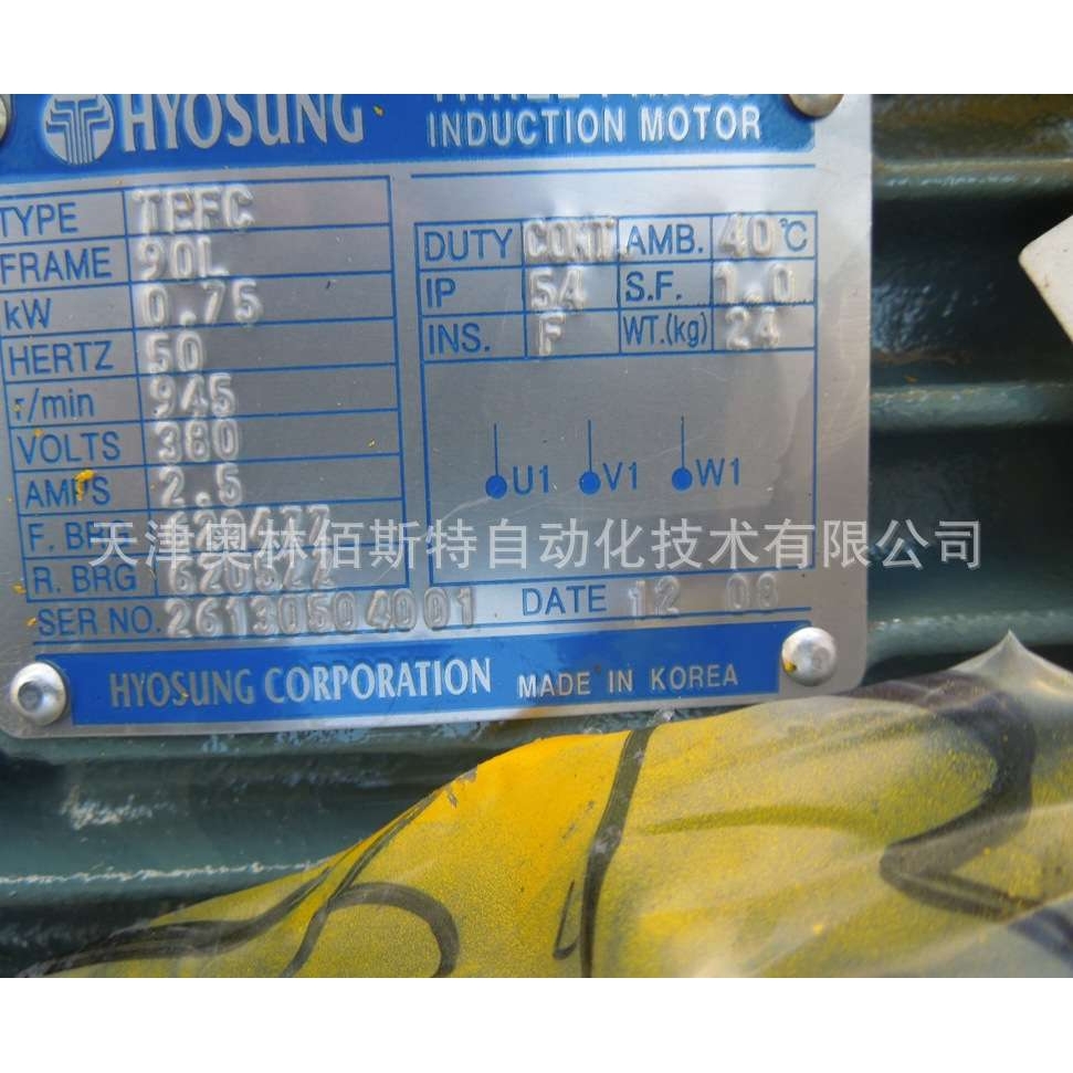 HYOSUNG  TEFC 0.75KW 90L 50HZ 380V  945RPM电机2