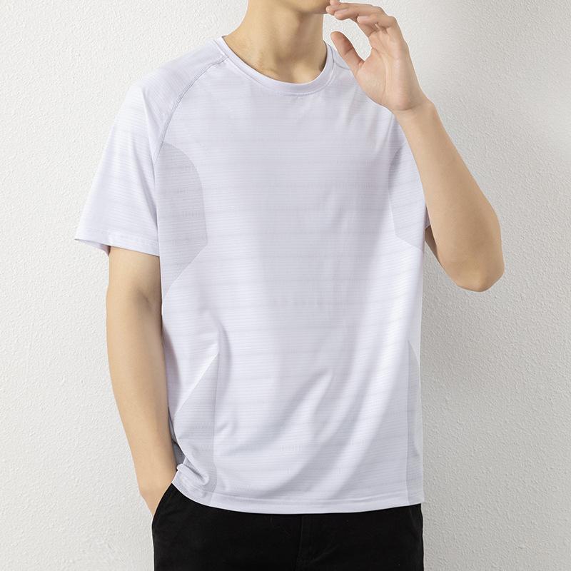 名牌特价冰丝男士t恤圆领短袖2025新款夏季衣服爸爸男装速干透气