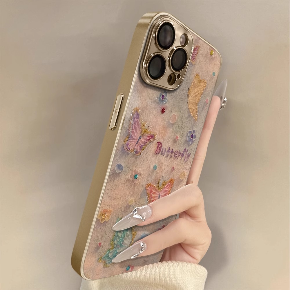 适用苹果16promax手机壳新款iPhone15小众可爱14plus高级感13pro电镀小羊皮12全包镜头防摔保护套11梦幻蝴蝶