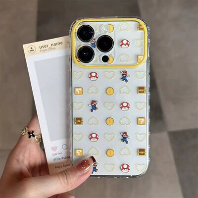 满屏爱心马里奥适用苹果17手机壳iPhone1PROMAX新款17pro透明16plus卡通15全包14防摔13高级感小众12pm超好看